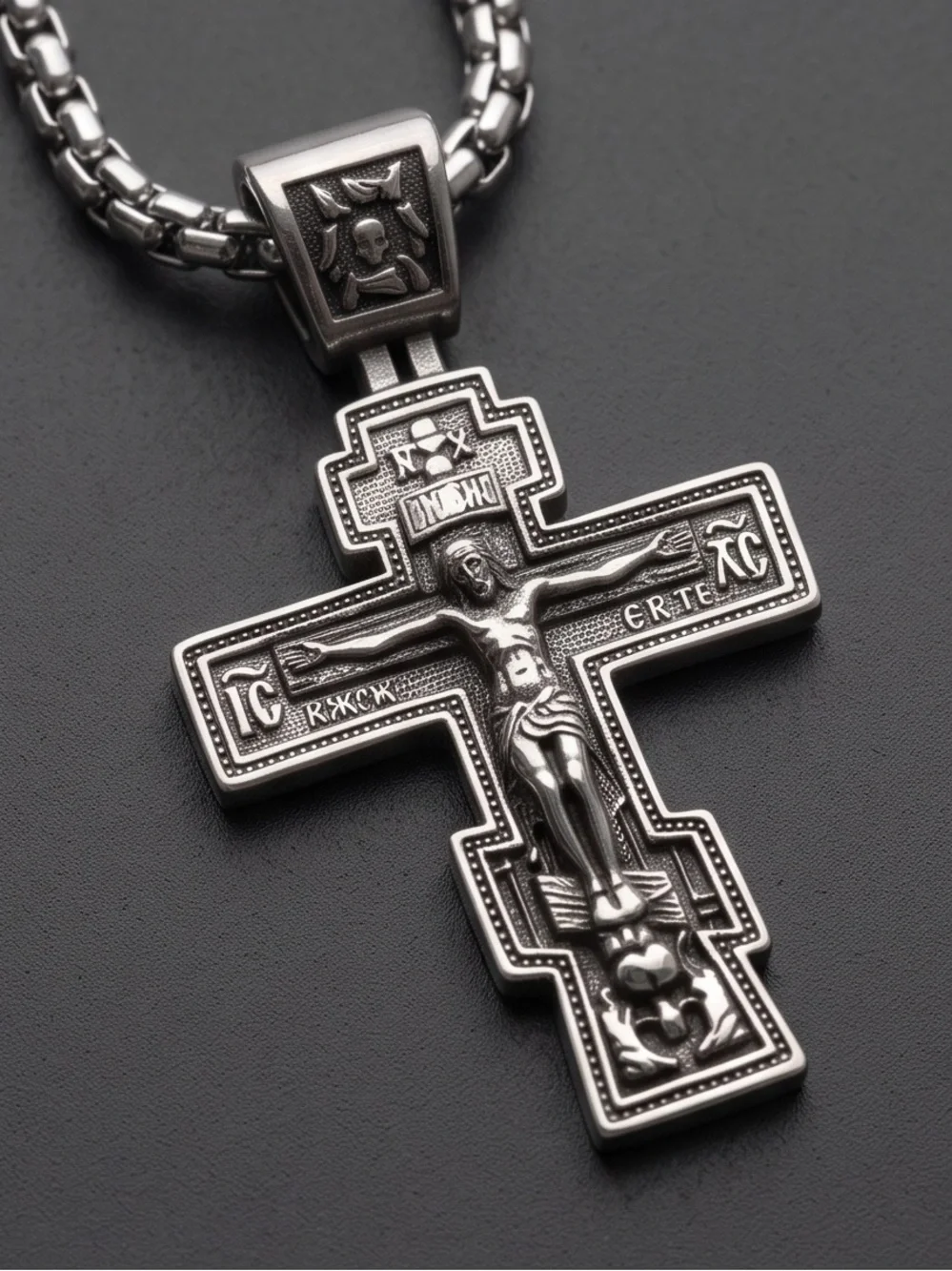 Stainless Steel Eastern Orthodox Russian Cross Byzantine Crucifix 24